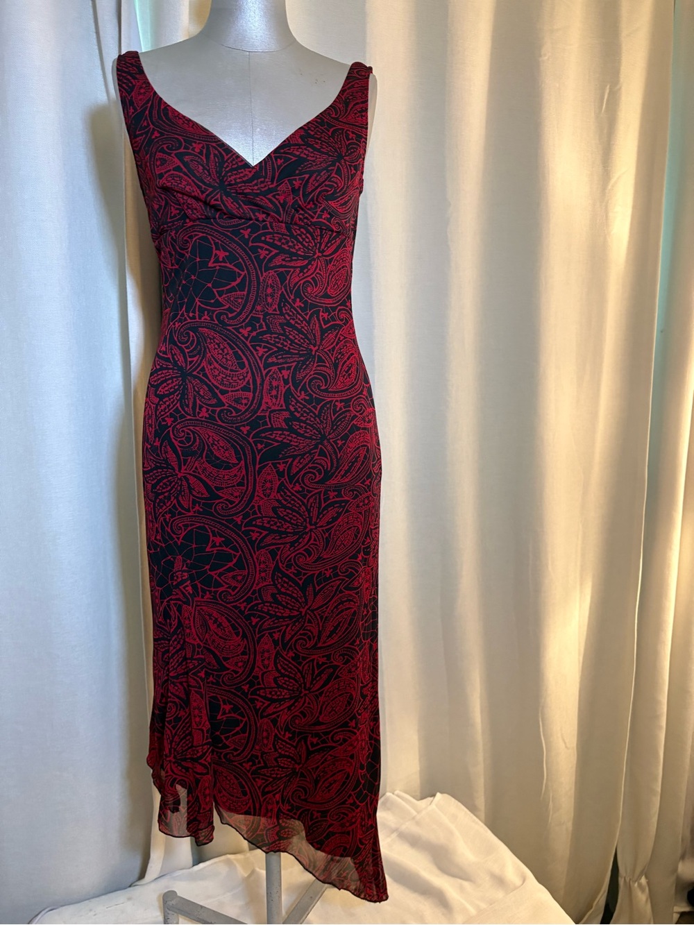 Ruby Rox Y2K Mesh Overlay Asymmetrical Hem Dress Paisley Print | Size M - Picture 7 of 15